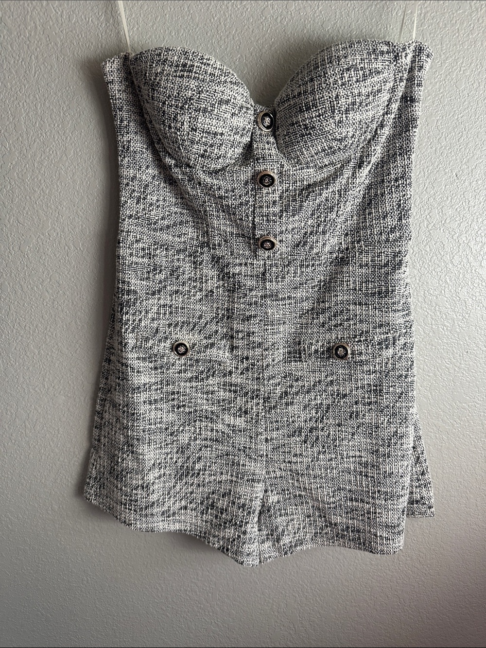 Lovely Day Black and White Tweed Strapless Romper